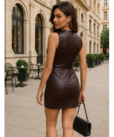 Comprar vestido curto festa couro marrom premium regata ajustado recortes balada noite casamento em promoção ZARA